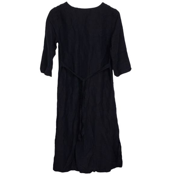 MNG Mango casual size 4 Loli linen blend 3/4 sleeves v neck midi dress black - Picture 8 of 14